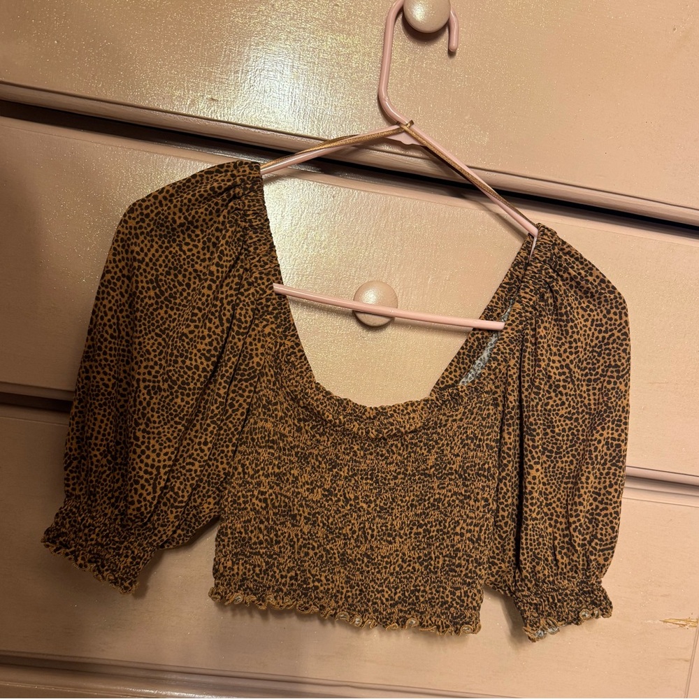 Urbane Outfitters Smocked Puff-Sleeve Crop Top